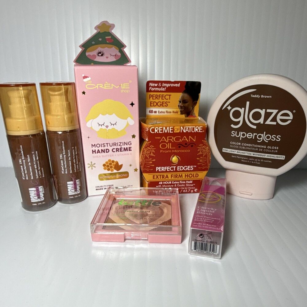 7pc Mixed Brands Beauty Lot: Glaze Supergloss + Perfect Edges + Crème Shop